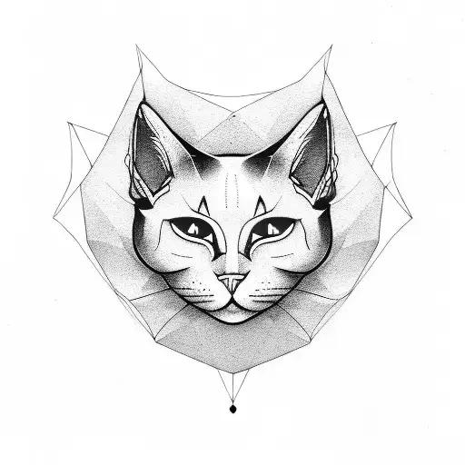negative space cat head tattoo design idea