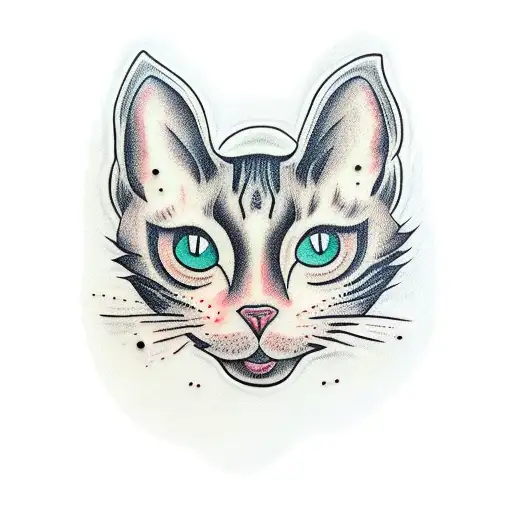 negative space cat head tattoo design idea