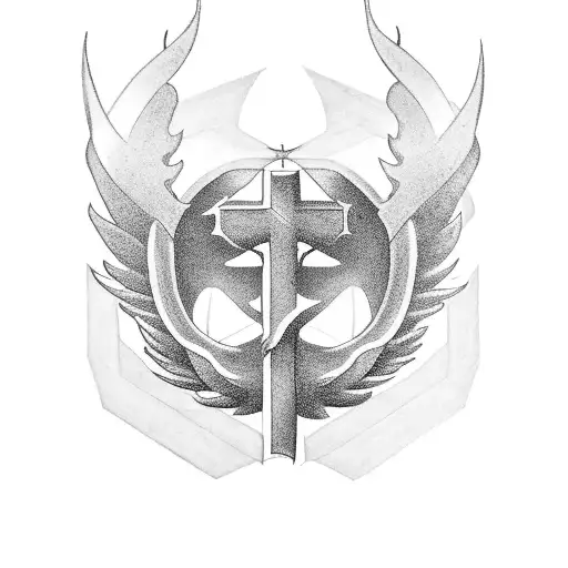Christian cross with wings tattoo design idea
