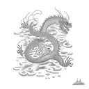 An intricate underwater scene with a dragon swimming among colorful coral reefs tattoo design idea