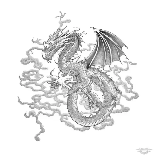 A dragon intertwined with a traditional Japanese cherry blossom tree tattoo design idea