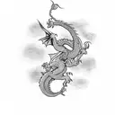 A dragon intertwined with a traditional Japanese cherry blossom tree tattoo design idea