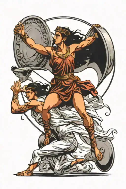 greek godess throwing a discus athlete in mid throw tattoo design idea