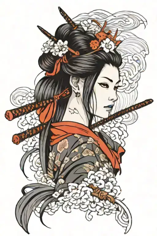 samurai girl face tattoo design idea