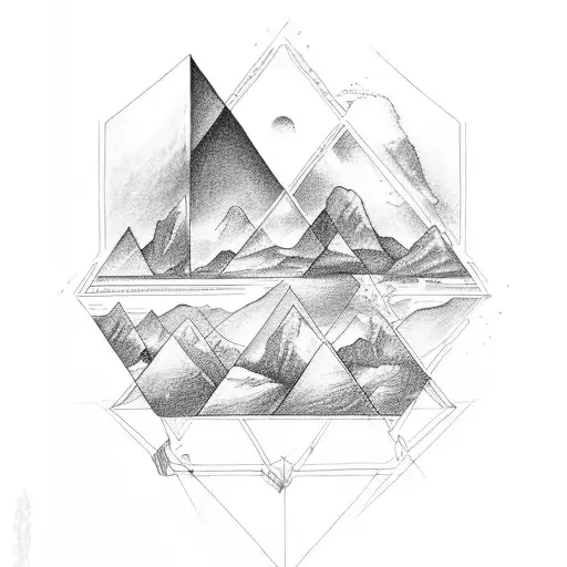 perfect triangle with the word Greek word for Eudaimonia written in the triangle center tattoo design idea