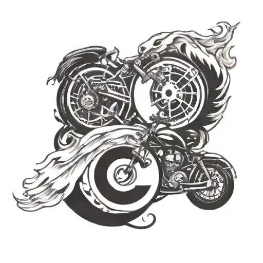 yin yang with motorcycle theme paired not complicated tattoos tattoo design idea