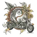 yin yang with motorcycle theme paired not complicated tattoos in realistic style tattoo design idea