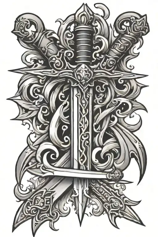 sword with flames tattoo design idea
