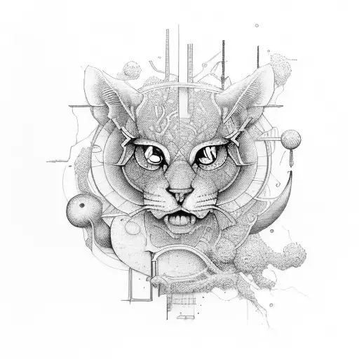 An engineer's tools intertwined with elements of nature in dotwork style tattoo design idea