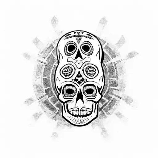  skull with  Aztec tribal boarders tattoo design idea