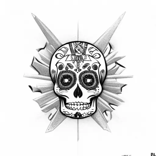sugar skull with  Aztec tribal boarders tattoo design idea