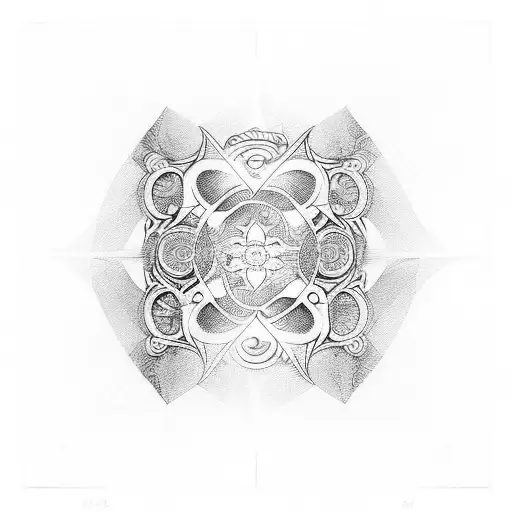 linear. art nouveau. linear form and bordered boxes tattoo design idea