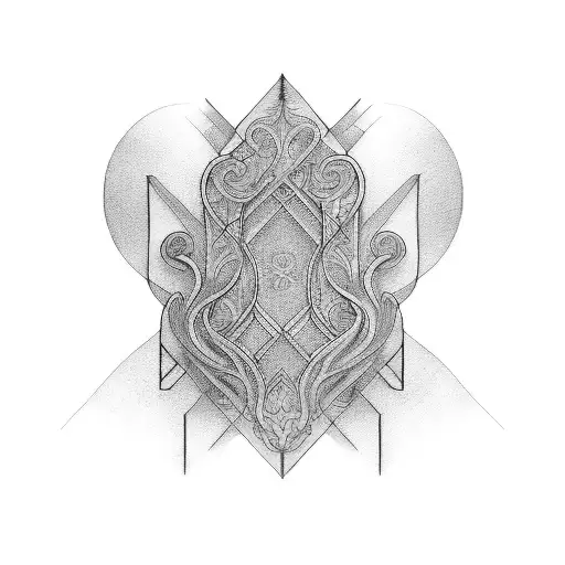 linear. art nouveau. linear form and bordered boxes tattoo design idea