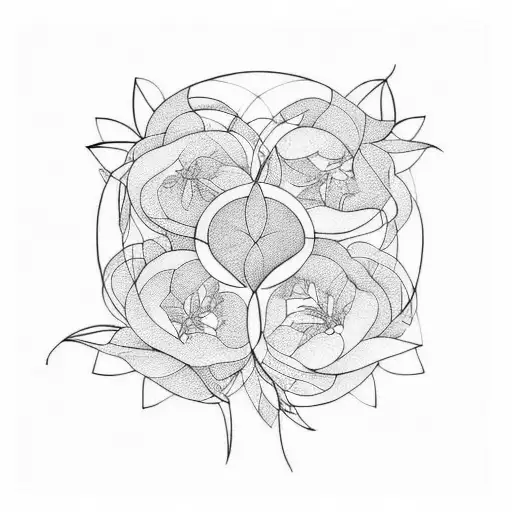 linear. art nouveau. lines and some flowers. linear form and bordered boxes tattoo design idea