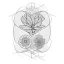 linear. art nouveau. lines and some flowers. linear form and bordered boxes tattoo design idea
