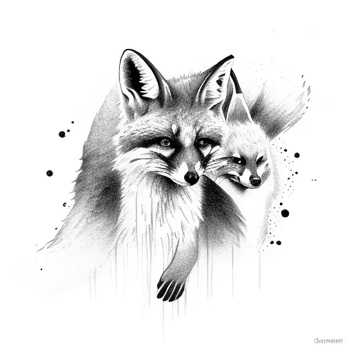 water color of 3 animals walking: a fox, racoon, and bunny tattoo design idea