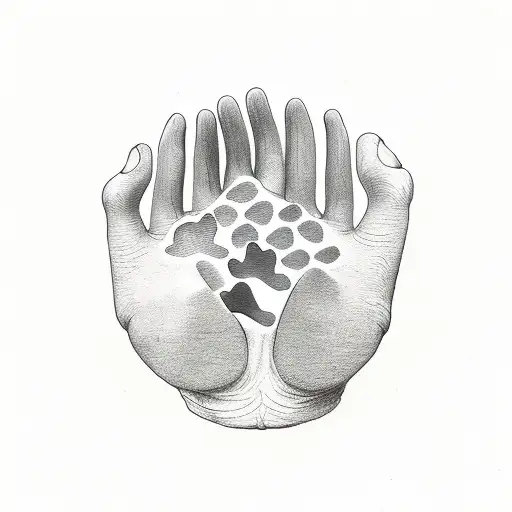 dog paws and one human hand tattoo design idea