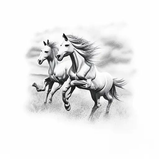 a group of wild horses running freely in a field tattoo design idea
