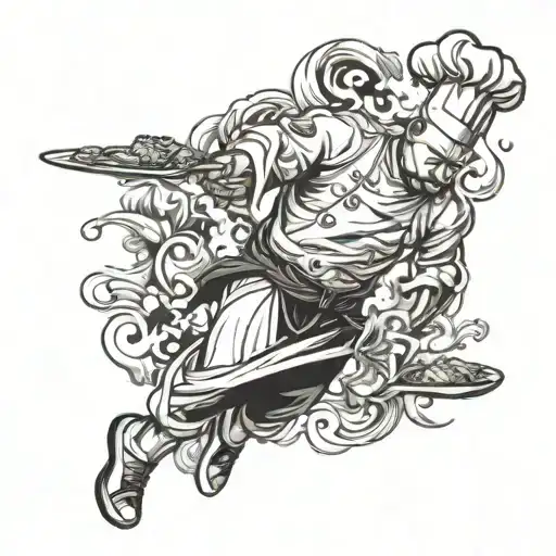 A tattoo of a famous Filipino chef in a dynamic cooking pose tattoo design idea