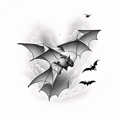 canyon with bats flying out of it tattoo design idea