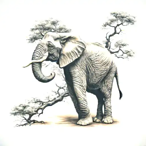 elephant with the tree tattoo design idea
