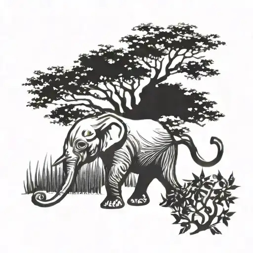 elephant with tree branch tattoo design idea