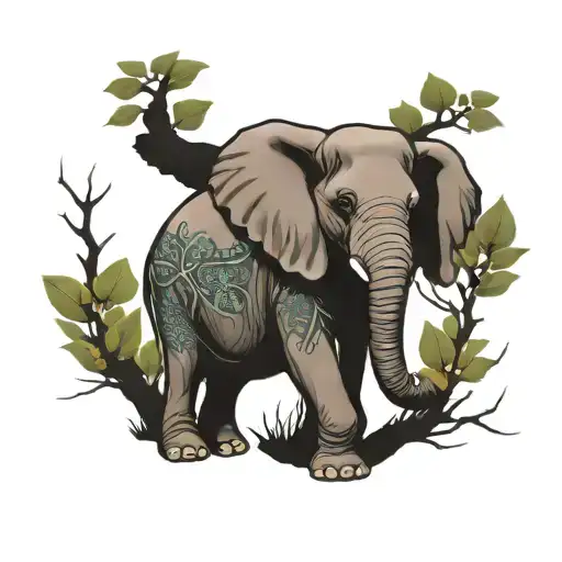 elephant with tree branch tattoo design idea