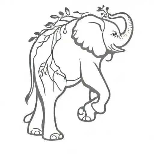 elephant with tree branch tattoo design idea