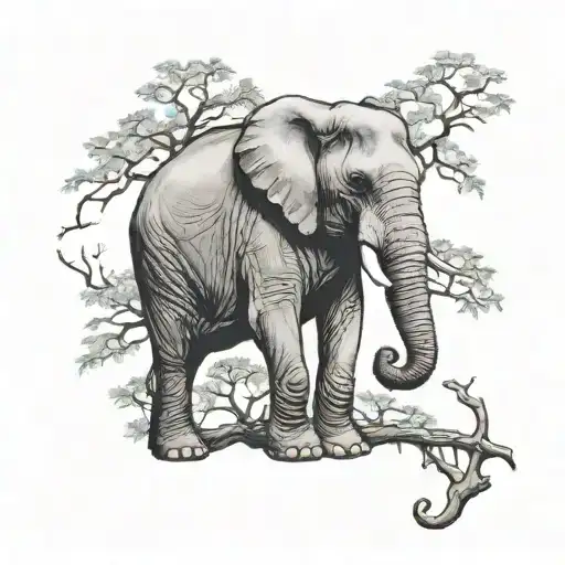 elephant with tree branch tattoo design idea