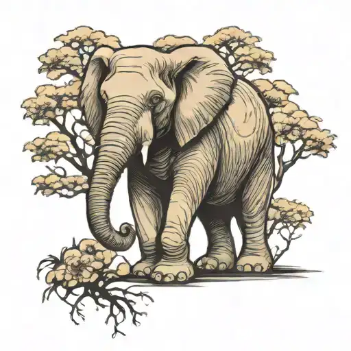 elephant with the tree tattoo design idea