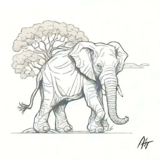 elephant with the tree tattoo design idea