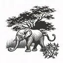 elephant with tree branch tattoo design idea