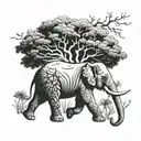 elephant with tree branch tattoo design idea