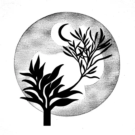 moon with olive tree and cancer  tattoo design idea