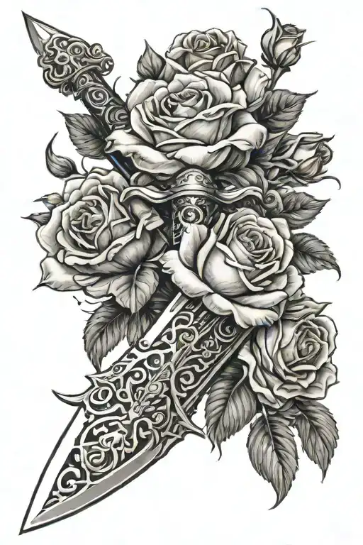 imam ali sword with roses tattoo design idea