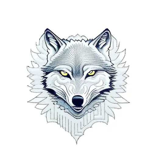 A small logo seeing the reflection of an adult wolf in the water and in the background the spirit of an old wolf howling tattoo design idea