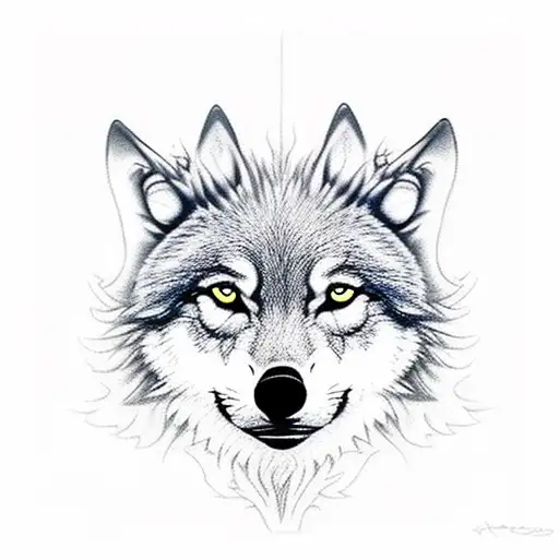 A small wolf seeing the reflection of an adult wolf in the water and in the background the spirit of an old wolf howling tattoo design idea
