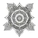 An intricate mandala design inspired by martial arts movements, representing strength and discipline, with a touch of programming code integrated within the pattern tattoo design idea
