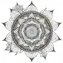 An intricate mandala design inspired by martial arts movements, representing strength and discipline, with a touch of programming code integrated within the pattern tattoo design idea