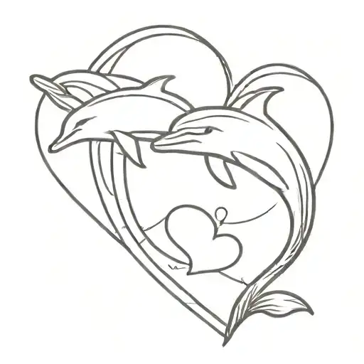 simple Dolphin makes heart shape on left side, line on other side to complete Heart with space to write in middle tattoo design idea