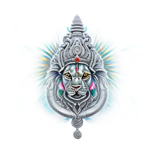 hindu lion sanskrit  tattoo design idea
