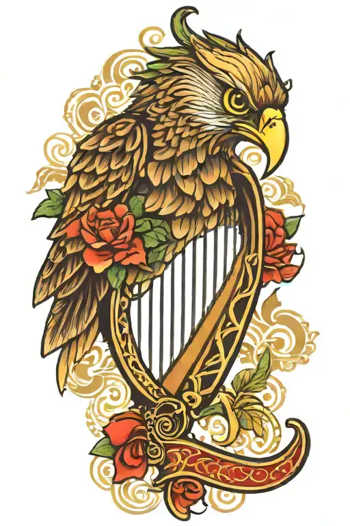 Polish falcon irish harp tattoo design idea