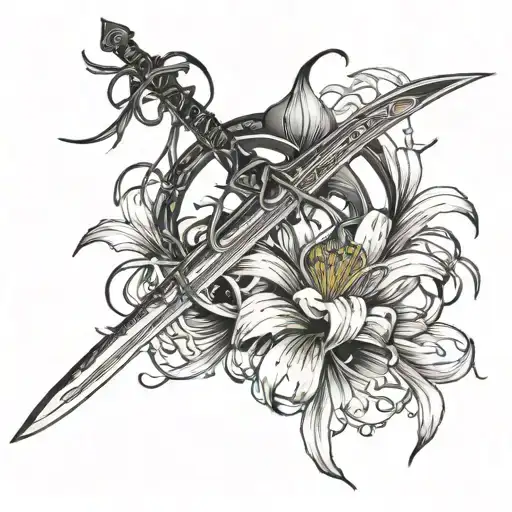 sword with a spider lily rapping around it  tattoo design idea