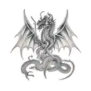 spine tatto of a sword with dragon wrapped around with lakshmi and the bottom tattoo design idea