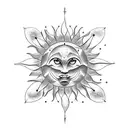 A minimalist yet powerful tattoo showcasing a beeswax candle transforming into a sun, with subtle sun rays and nature-inspired details in dotwork style. tattoo design idea