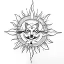 A minimalist yet powerful tattoo showcasing a beeswax candle transforming into a sun, with subtle sun rays and nature-inspired details in dotwork style. tattoo design idea