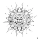 A minimalist yet powerful tattoo showcasing a beeswax candle transforming into a sun, with subtle sun rays and nature-inspired details in dotwork style. tattoo design idea