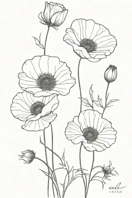 black poppy  flowers intertwined tattoo design idea