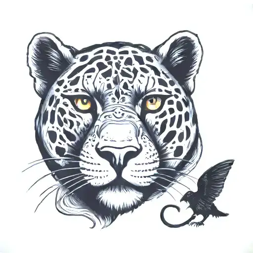 panther head with a mouse sitting on top tattoo design idea