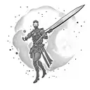 Commando silhouette holding a dagger against a moonlit sky tattoo design idea